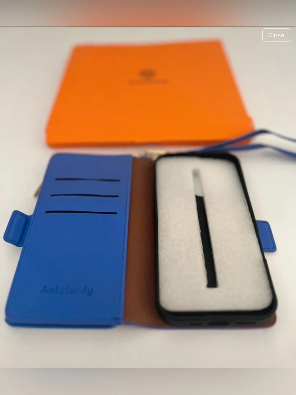 Blue Leather Wallet Phone Case with Card Slots I phone 16 pro